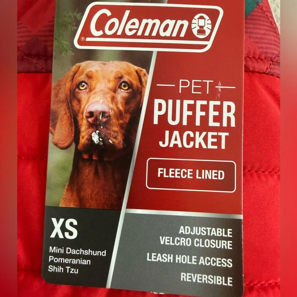 Coleman Pet Puffer Jacket Red Plaid Reversible Fleece Lined Dog Vest XS NWT